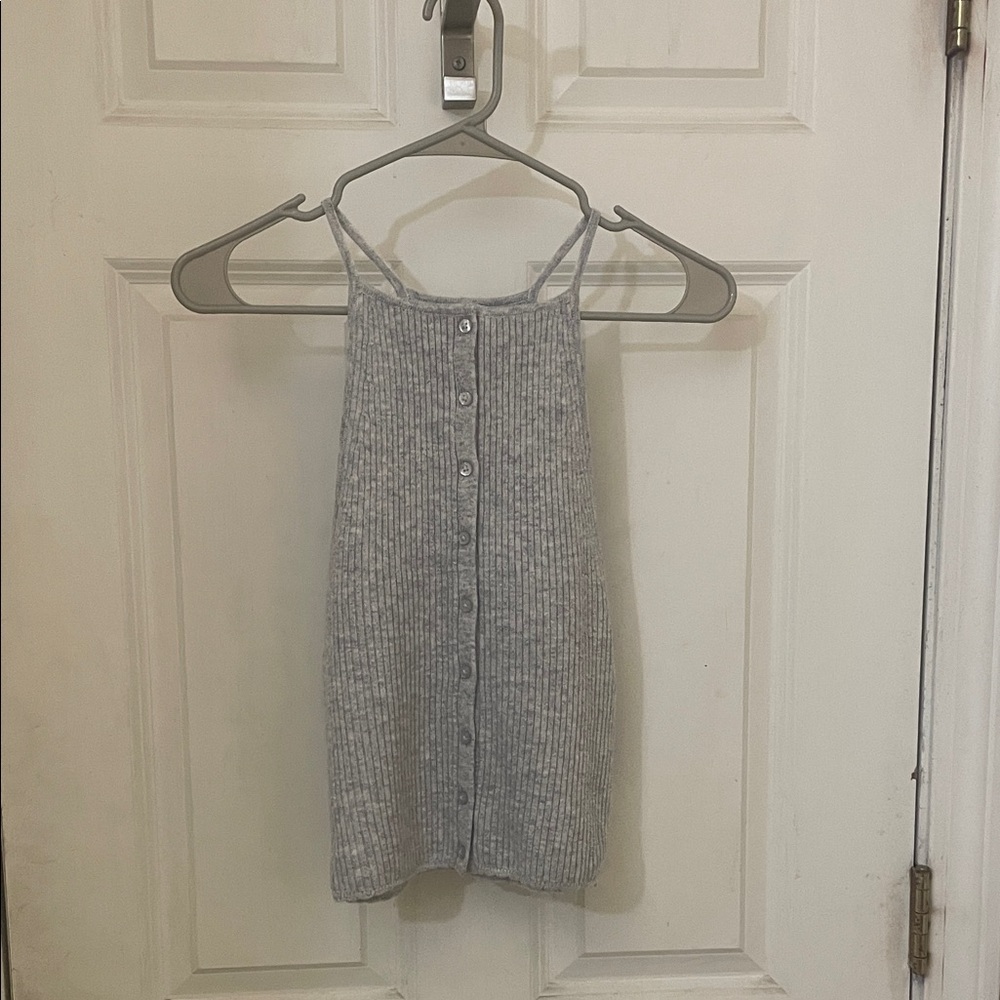 Wool Gray Ribbed Button-Down sweater Tank Top